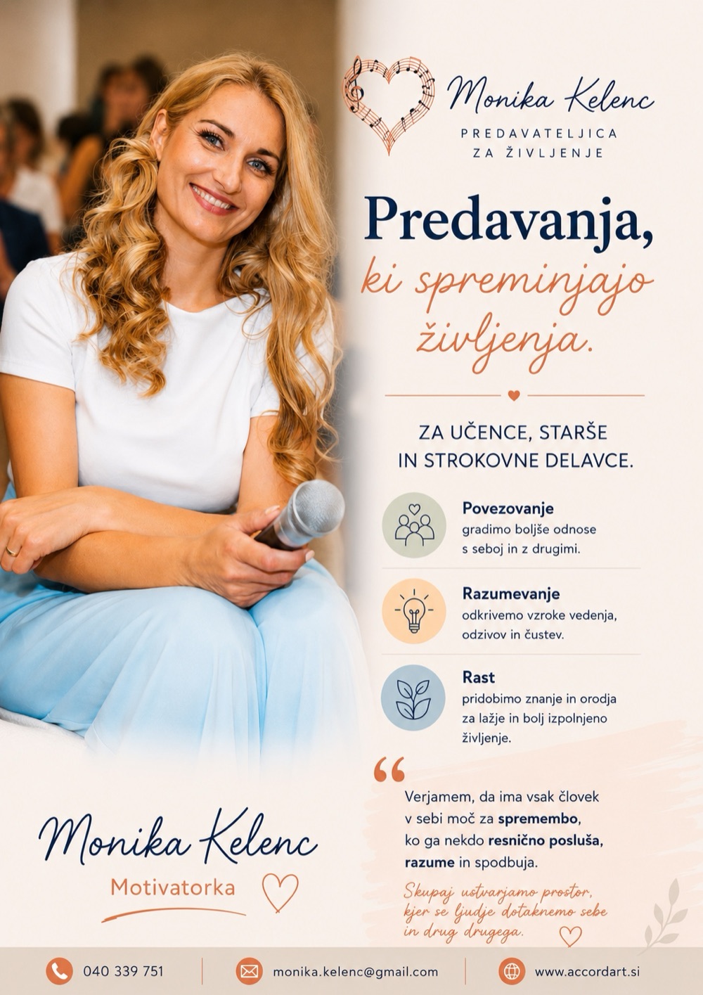 Naslovnica predstavitve: Monika Kelenc – Predavanja, ki spreminjajo življenja